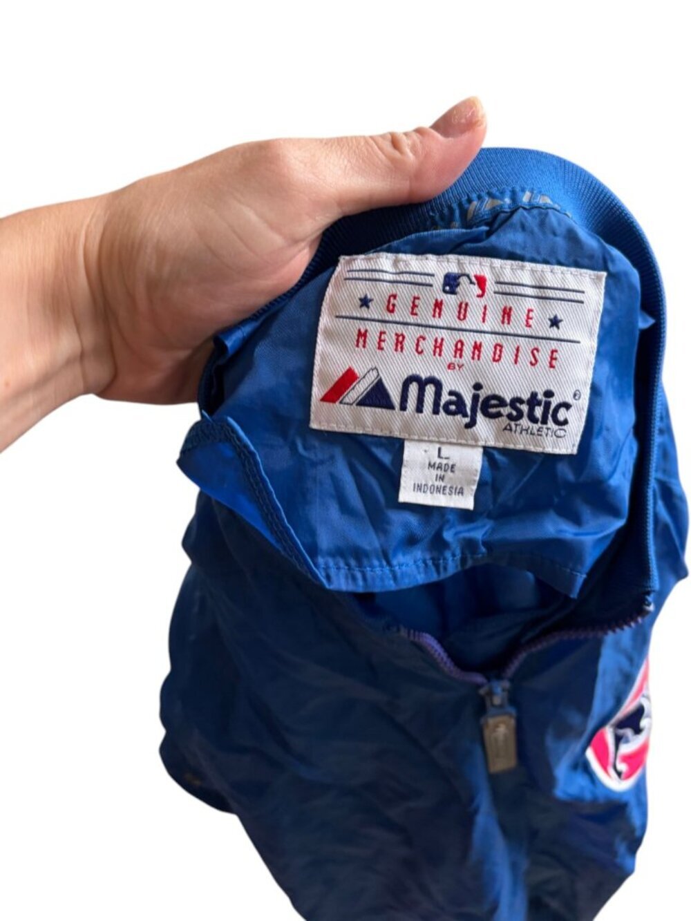 Vintage MLB Chicago Cubs Majestic Pullover Windbreaker Jacket Bear Patch Size L - Picture 2 of 8